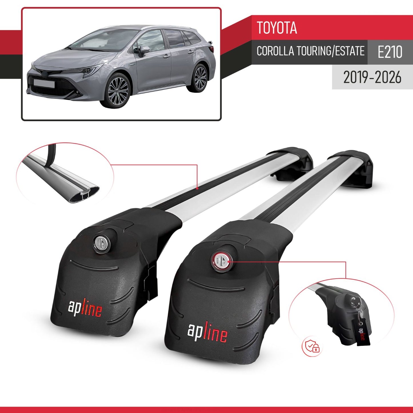 Compatible con Toyota Corolla Touring (E210) 2019-2025 ACE-2 Barras de Techo Auto Portaequipajes Barras Transversales Gris Aluminio 2 Barras