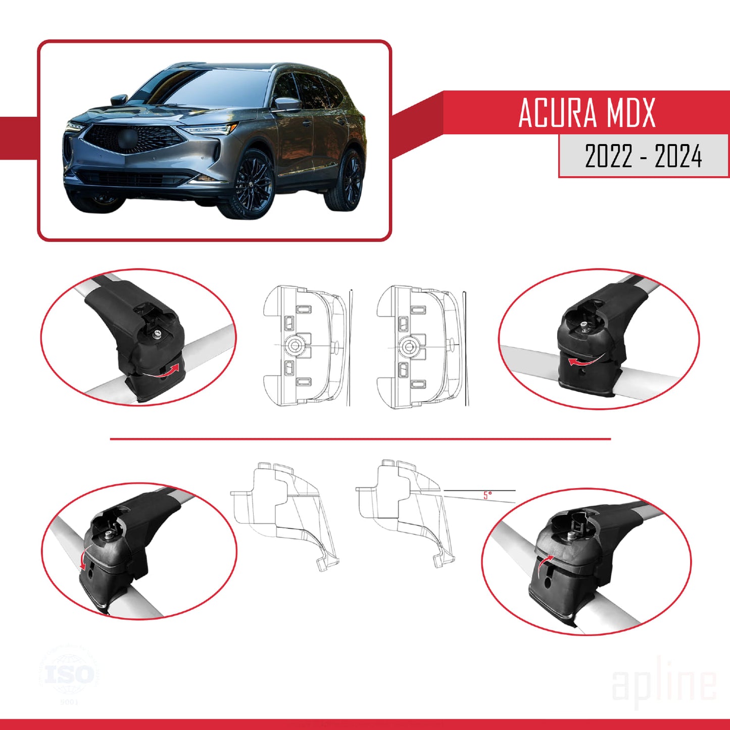Compatibile con Acura MDX 2022-2024 ACE-2 Barre portatutto per auto Portapacchi in alluminio grigio 2 barre