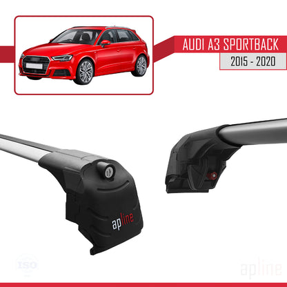 Compatible avec Audi A3 Sportback 2015-2020 ACE-2 Barres de Toit Railing Porte-Bagages de Voiture Gris Aluminium 2 Barres