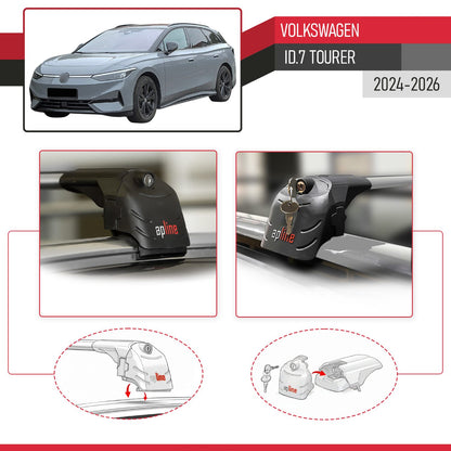 Compatible con Volkswagen ID.7 Tourer 2024-2025 ACE-2 Barras de Techo Auto Portaequipajes Barras Transversales Gris Aluminio 2 Barras