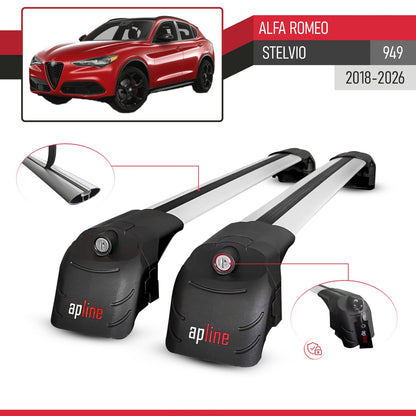 Compatible con Alfa Romeo Stelvio 2018-2024 ACE-2 Barras de Techo Auto Portaequipajes Barras Transversales Gris Aluminio 2 Barras