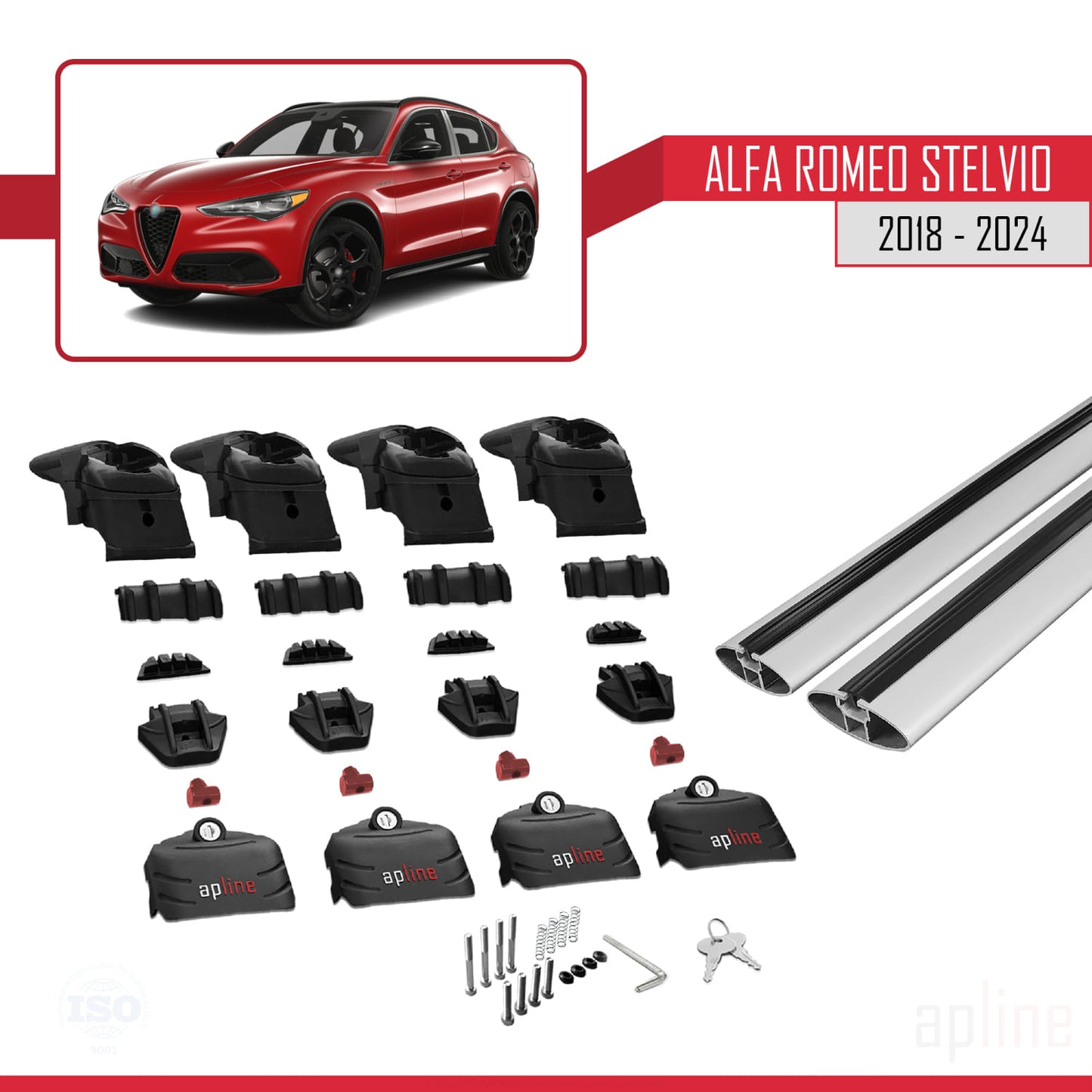 Compatibile con Alfa Romeo Stelvio 2018-2024 ACE-2 Barre Portatutto Portapacchi Auto Alluminio Grigio 2 Barre