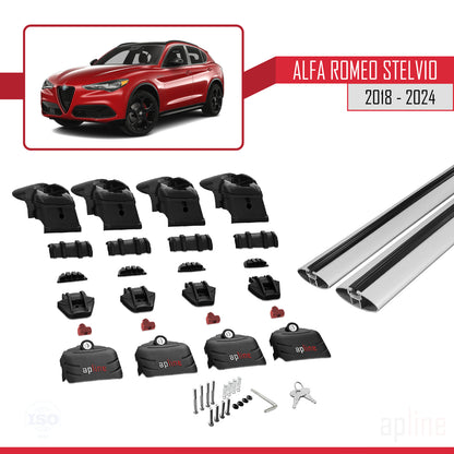 Compatibile con Alfa Romeo Stelvio 2018-2024 ACE-2 Barre Portatutto Portapacchi Auto Alluminio Grigio 2 Barre
