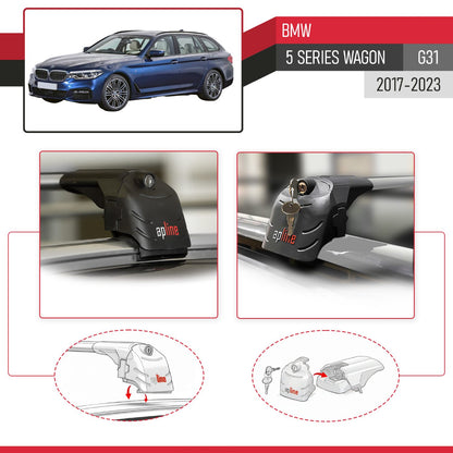 Compatible con BMW 5 Series G31 Wagon 2017-2023 ACE-2 Barras de Techo Auto Portaequipajes Barras Transversales Gris Aluminio 2 Barras