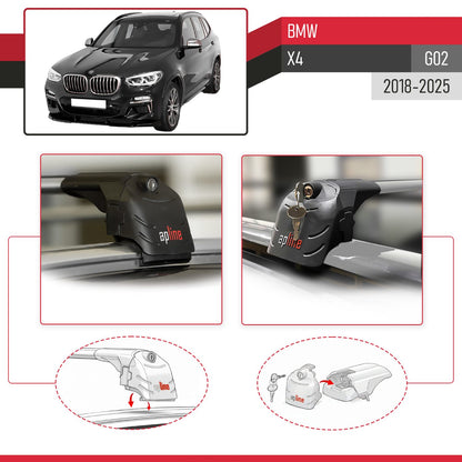 Compatible con BMW X4 (G02) 2018-2023 ACE-2 Barras de Techo Auto Portaequipajes Barras Transversales Gris Aluminio 2 Barras