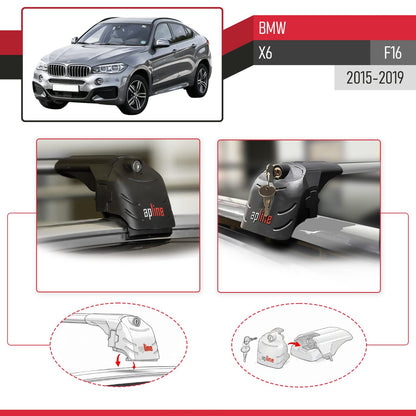 Compatible con BMW X6 (F16) 2015-2019 ACE-2 Barras de Techo Auto Portaequipajes Barras Transversales Gris Aluminio 2 Barras