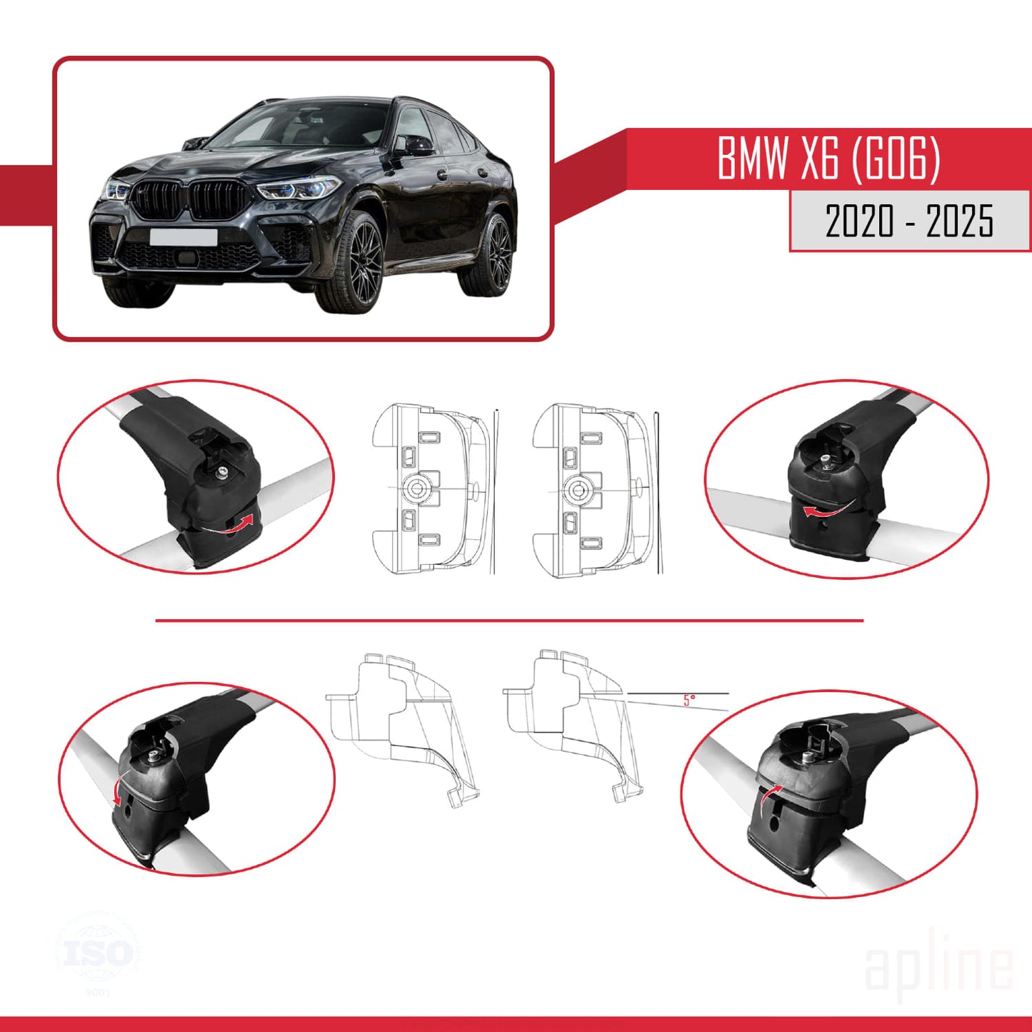 Compatibile con BMW X6 (G06) 2020-2025 Barre portatutto ACE-2 Portapacchi per auto in alluminio grigio 2 barre