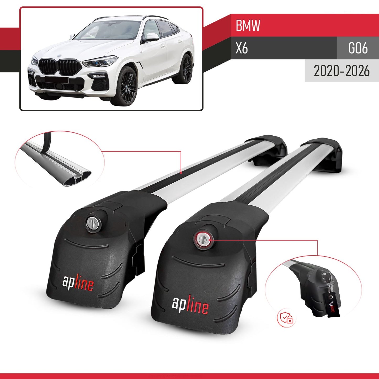 Compatible con BMW X6 (G06) 2020-2025 ACE-2 Barras de Techo Auto Portaequipajes Barras Transversales Gris Aluminio 2 Barras