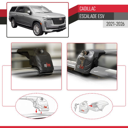 Compatible con Cadillac Escalade ESV 2021-2024 ACE-2 Barras de Techo Auto Portaequipajes Barras Transversales Gris Aluminio 2 Barras