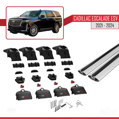 Compatible avec Cadillac Escalade ESV 2021-2024 ACE-2 Barres de Toit Railing Porte-Bagages de Voiture Gris Aluminium 2 Barres