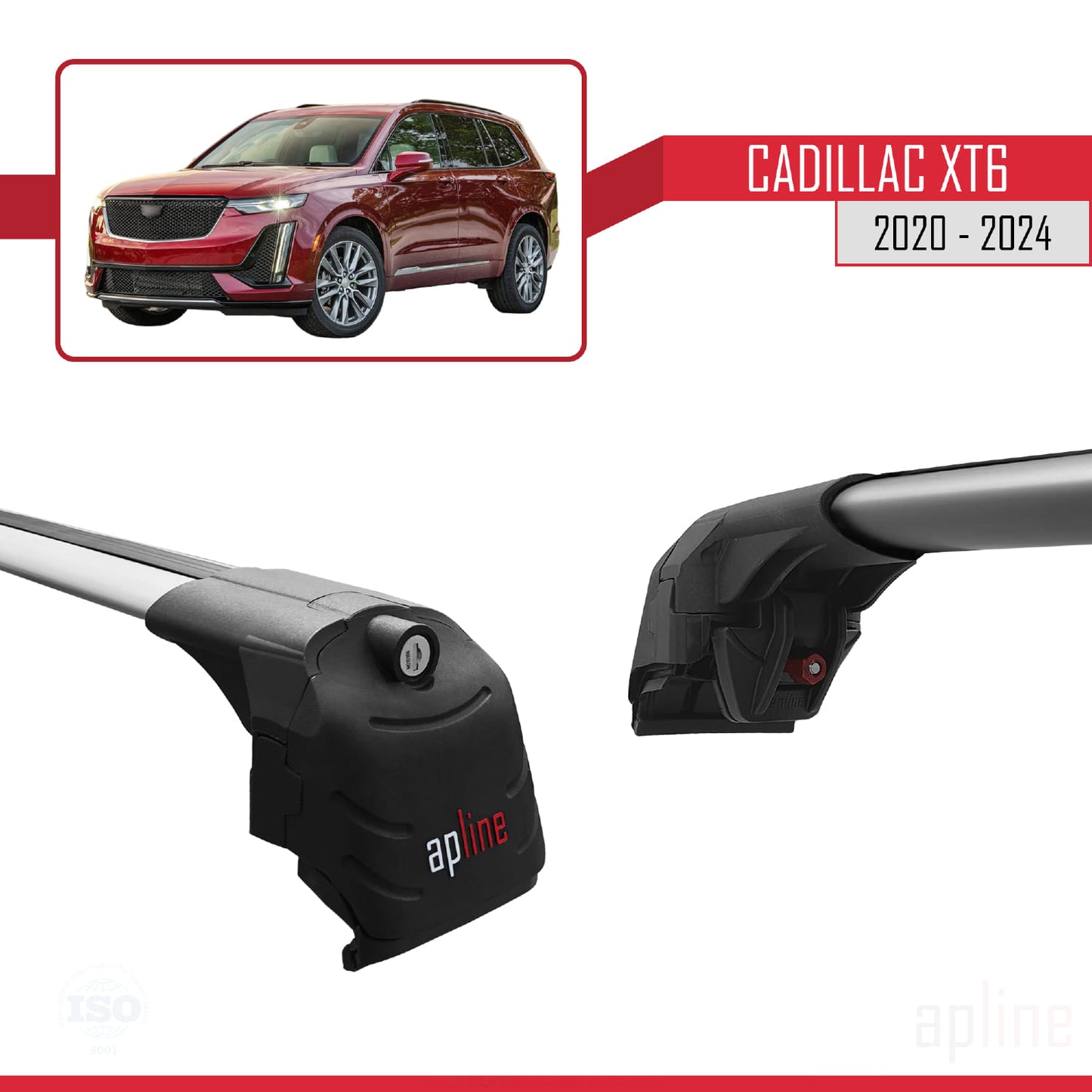 Compatibile con Cadillac XT6 2020-2024 ACE-2 Barre portatutto per auto Portapacchi in alluminio grigio 2 barre