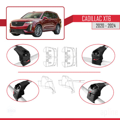 Compatibile con Cadillac XT6 2020-2024 ACE-2 Barre portatutto per auto Portapacchi in alluminio grigio 2 barre