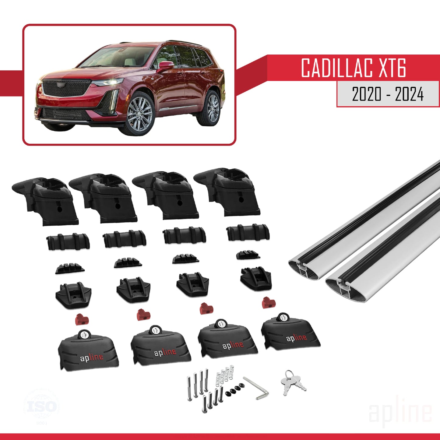 Compatibile con Cadillac XT6 2020-2024 ACE-2 Barre portatutto per auto Portapacchi in alluminio grigio 2 barre