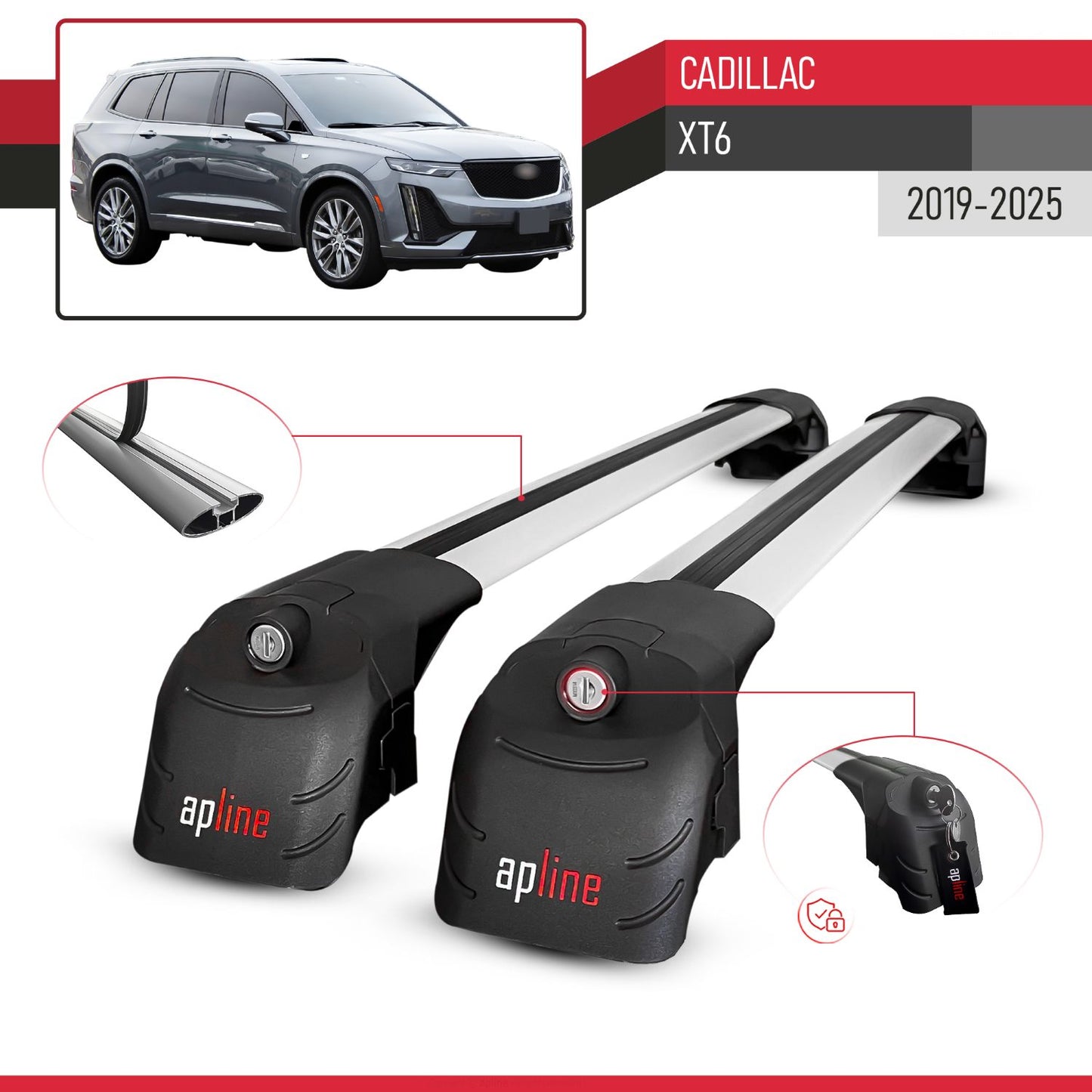 Compatible con Cadillac XT6 2020-2024 ACE-2 Barras de Techo Auto Portaequipajes Barras Transversales Gris Aluminio 2 Barras