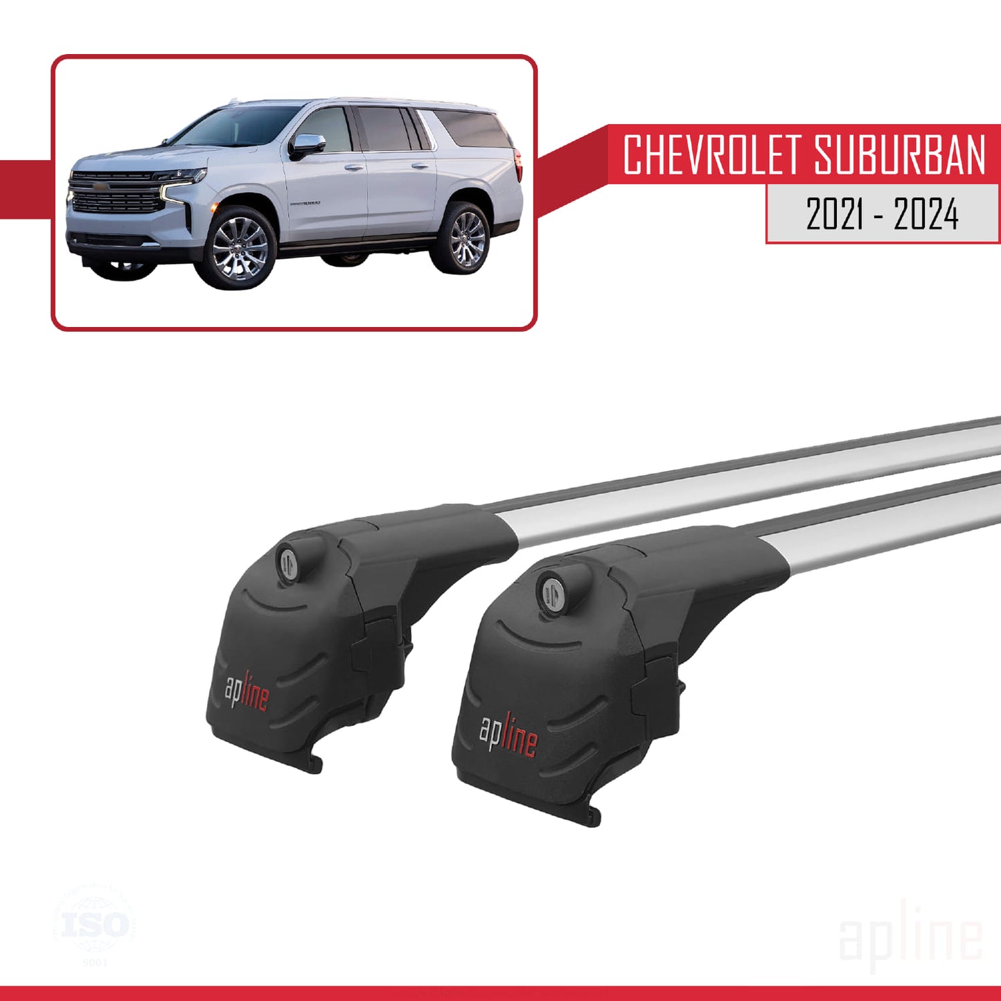 Compatible avec Chevrolet Suburban 2021-2024 ACE-2 Barres de Toit Railing Porte-Bagages de Voiture Gris Aluminium 2 Barres