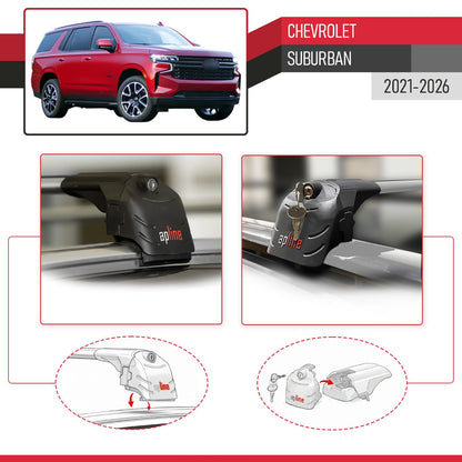 Compatible con Chevrolet Suburban 2021-2024 ACE-2 Barras de Techo Auto Portaequipajes Barras Transversales Gris Aluminio 2 Barras