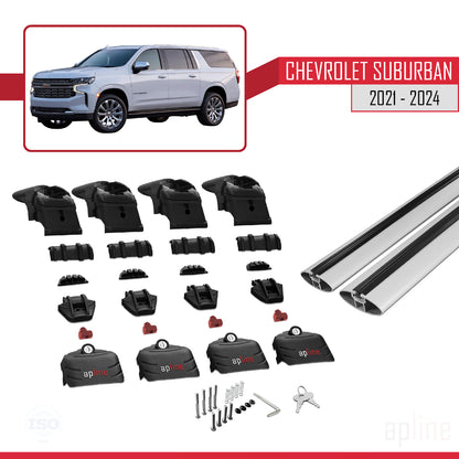 Compatible avec Chevrolet Suburban 2021-2024 ACE-2 Barres de Toit Railing Porte-Bagages de Voiture Gris Aluminium 2 Barres