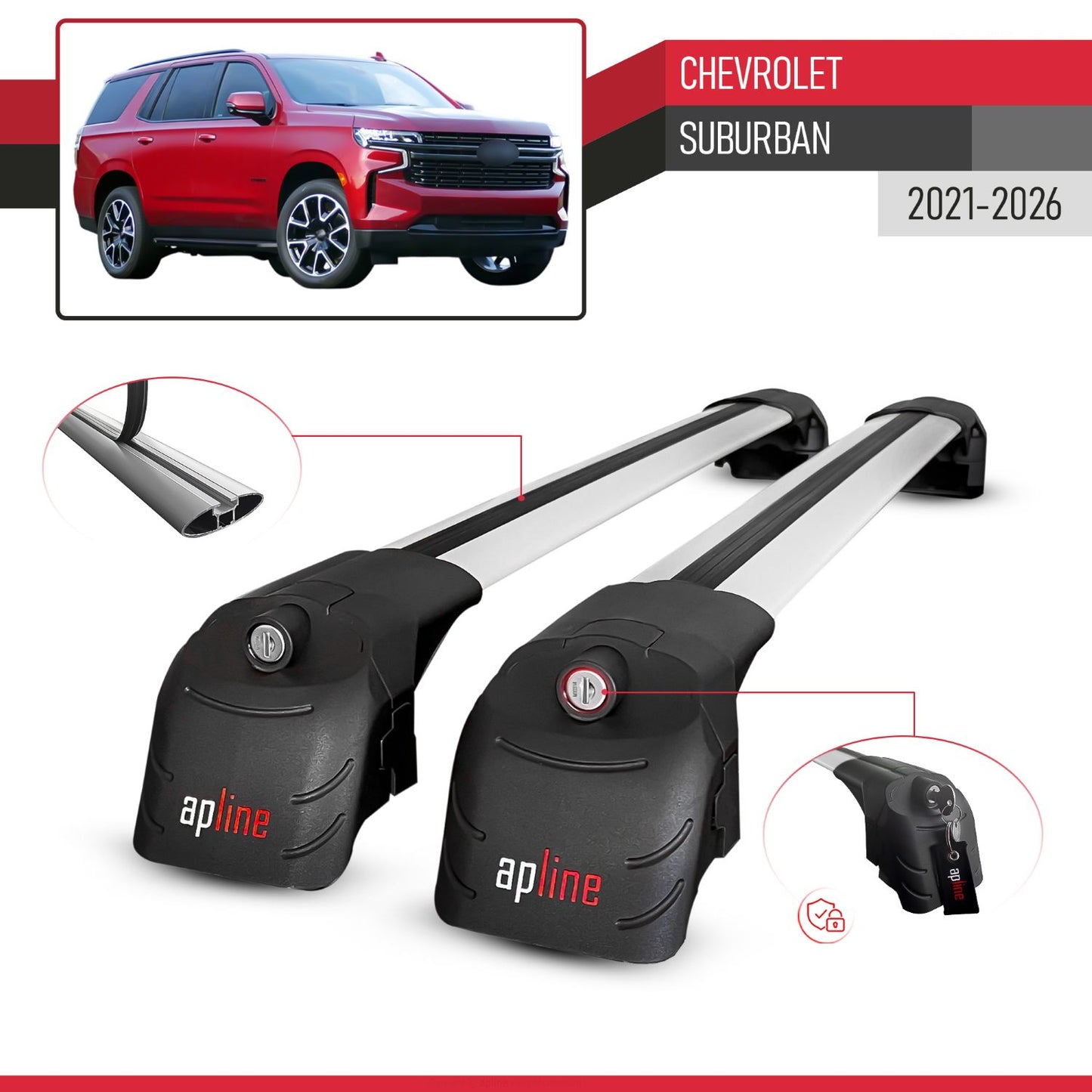 Compatible con Chevrolet Suburban 2021-2024 ACE-2 Barras de Techo Auto Portaequipajes Barras Transversales Gris Aluminio 2 Barras