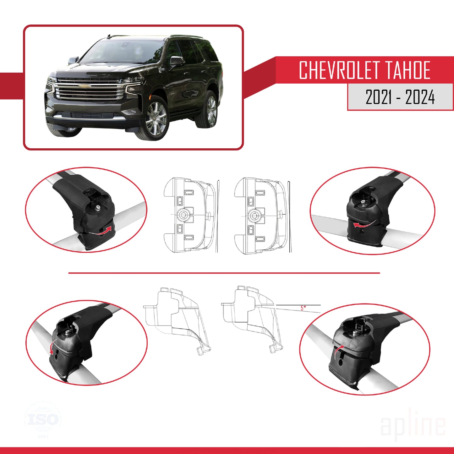 Compatibile con Chevrolet Tahoe 2021-2024 ACE-2 Barre portatutto per auto Portapacchi in alluminio grigio 2 barre