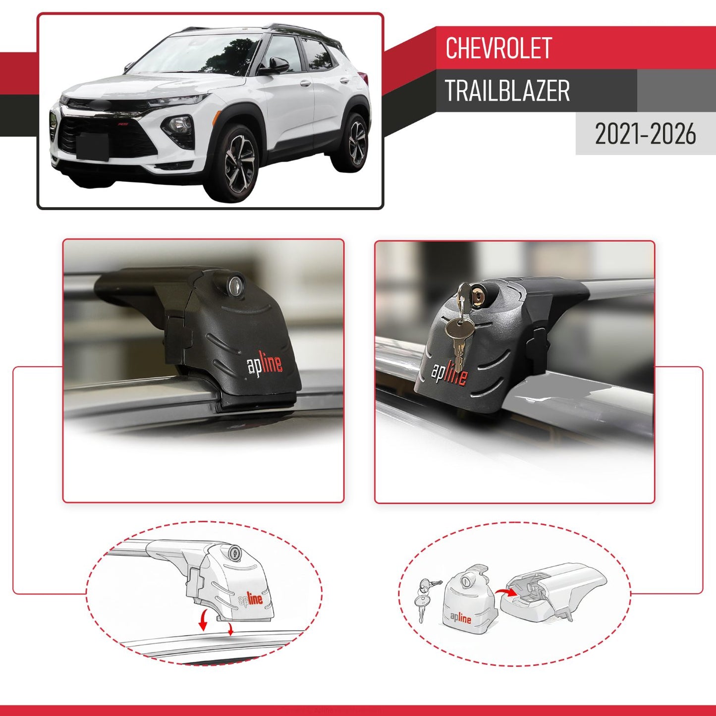 Compatible con Chevrolet Trailblazer 2021-2024 ACE-2 Barras de Techo Auto Portaequipajes Barras Transversales Gris Aluminio 2 Barras