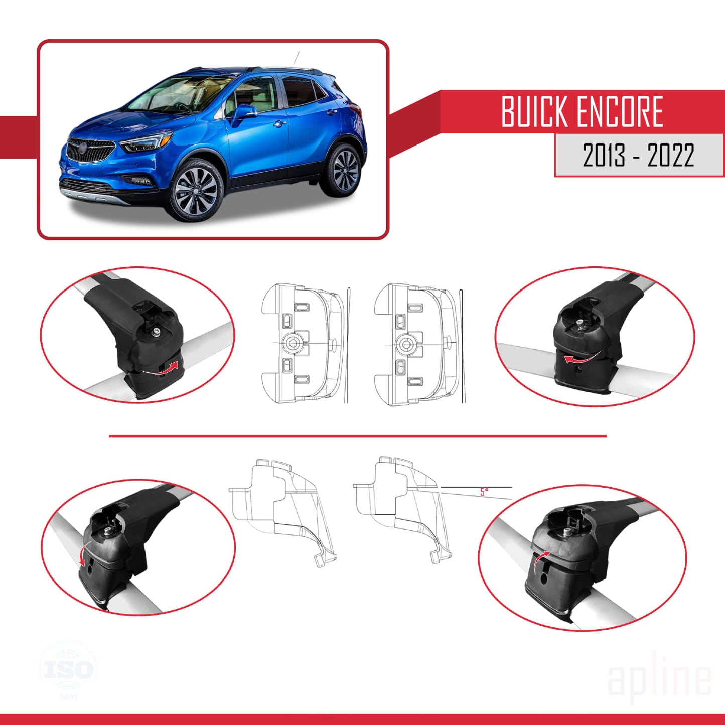 Compatibile con Buick Encore 2013-2022 ACE-2 Portapacchi per auto in alluminio grigio 2 barre