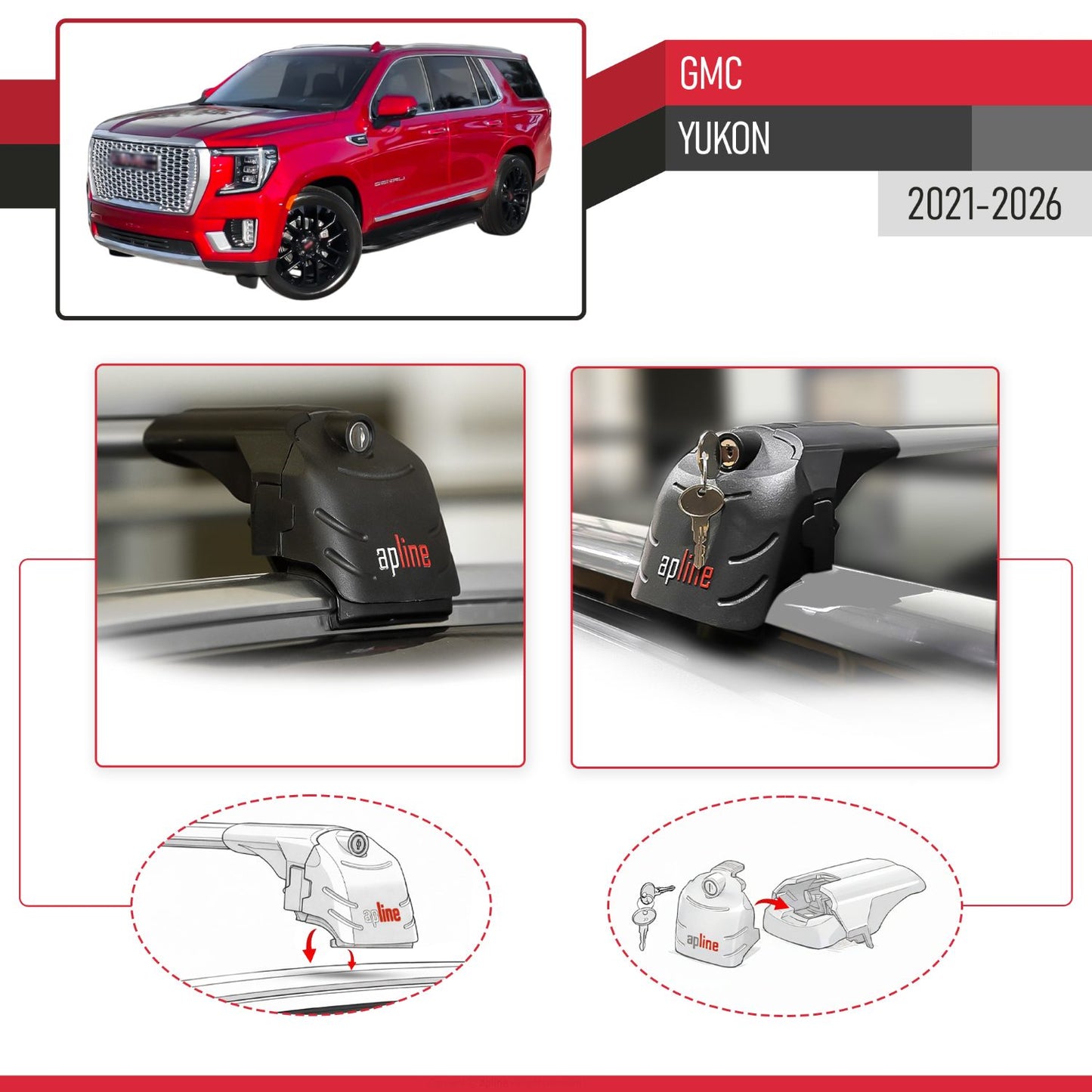 Compatible con GMC Yukon 2021-2024 ACE-2 Barras de Techo Auto Portaequipajes Barras Transversales Gris Aluminio 2 Barras