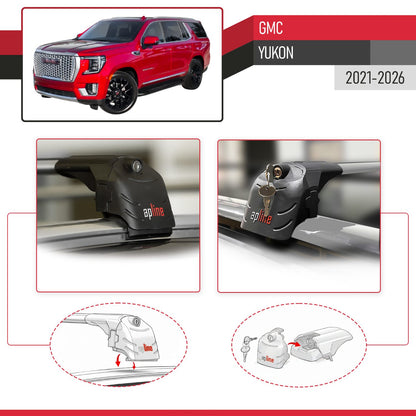 Compatible con GMC Yukon 2021-2024 ACE-2 Barras de Techo Auto Portaequipajes Barras Transversales Gris Aluminio 2 Barras