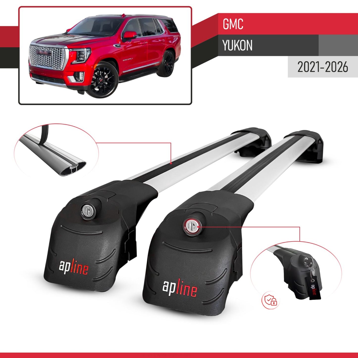 Compatible con GMC Yukon 2021-2024 ACE-2 Barras de Techo Auto Portaequipajes Barras Transversales Gris Aluminio 2 Barras