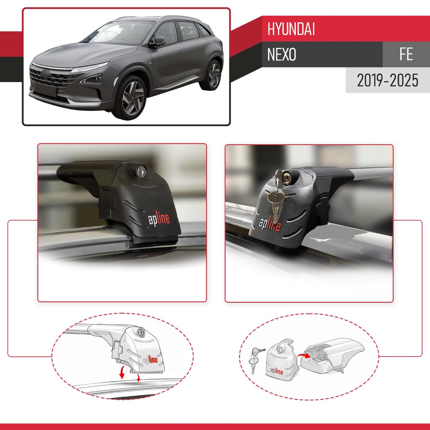Compatible con Hyundai Nexo 2019-2023 ACE-2 Barras de Techo Auto Portaequipajes Barras Transversales Gris Aluminio 2 Barras