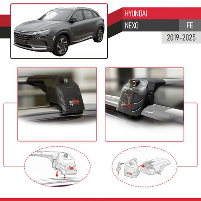 Compatible con Hyundai Nexo 2019-2023 ACE-2 Barras de Techo Auto Portaequipajes Barras Transversales Gris Aluminio 2 Barras