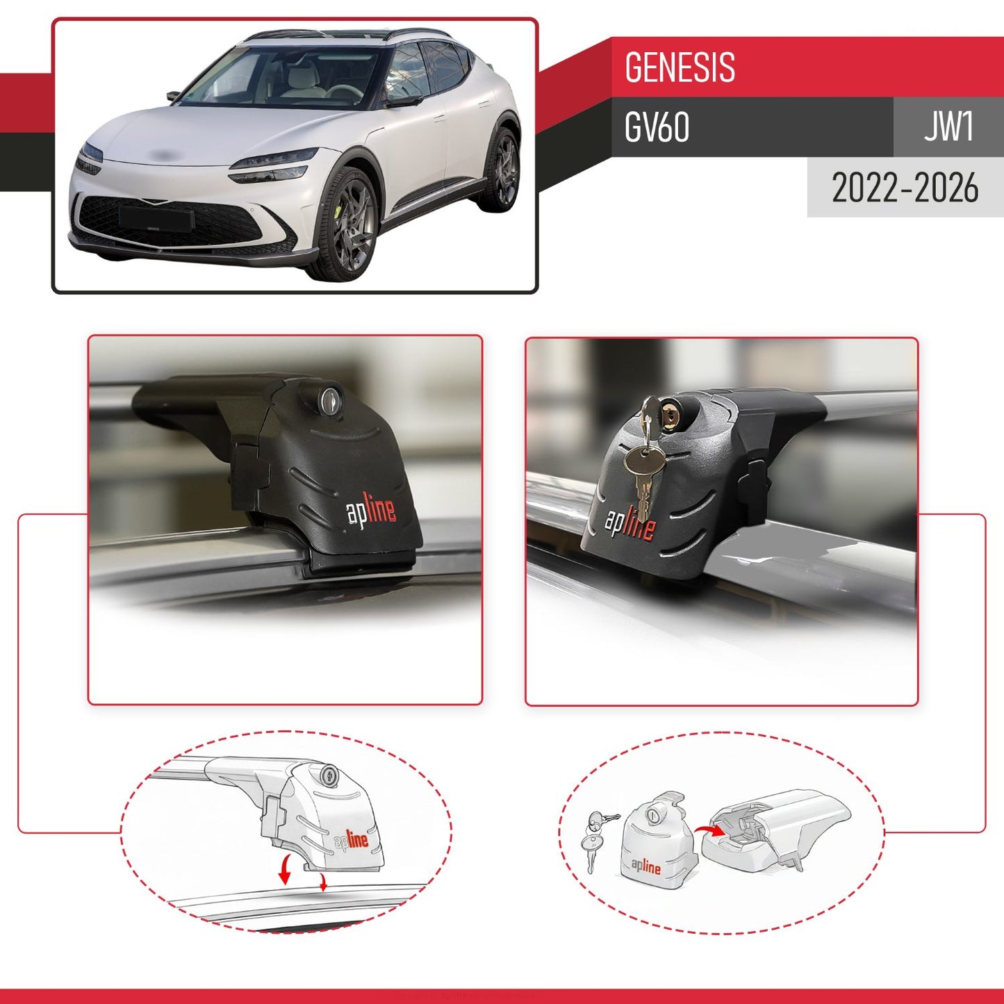 Compatible con Genesis GV60 2023-2024 ACE-2 Barras de Techo Auto Portaequipajes Barras Transversales Gris Aluminio 2 Barras