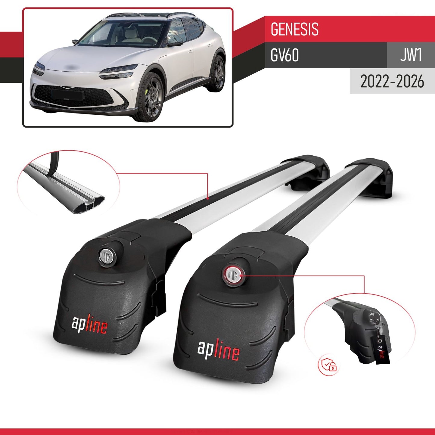 Compatible con Genesis GV60 2023-2024 ACE-2 Barras de Techo Auto Portaequipajes Barras Transversales Gris Aluminio 2 Barras