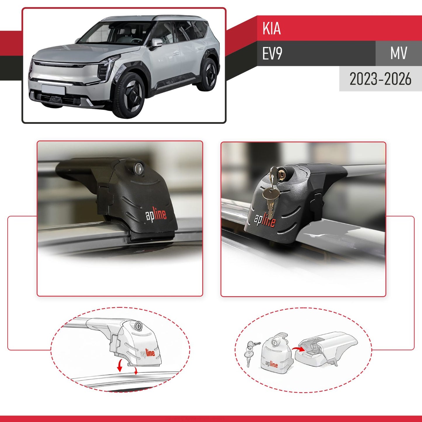 Compatible con Kia E V9 2024-2025 ACE-2 Barras de Techo Auto Portaequipajes Barras Transversales Gris Aluminio 2 Barras