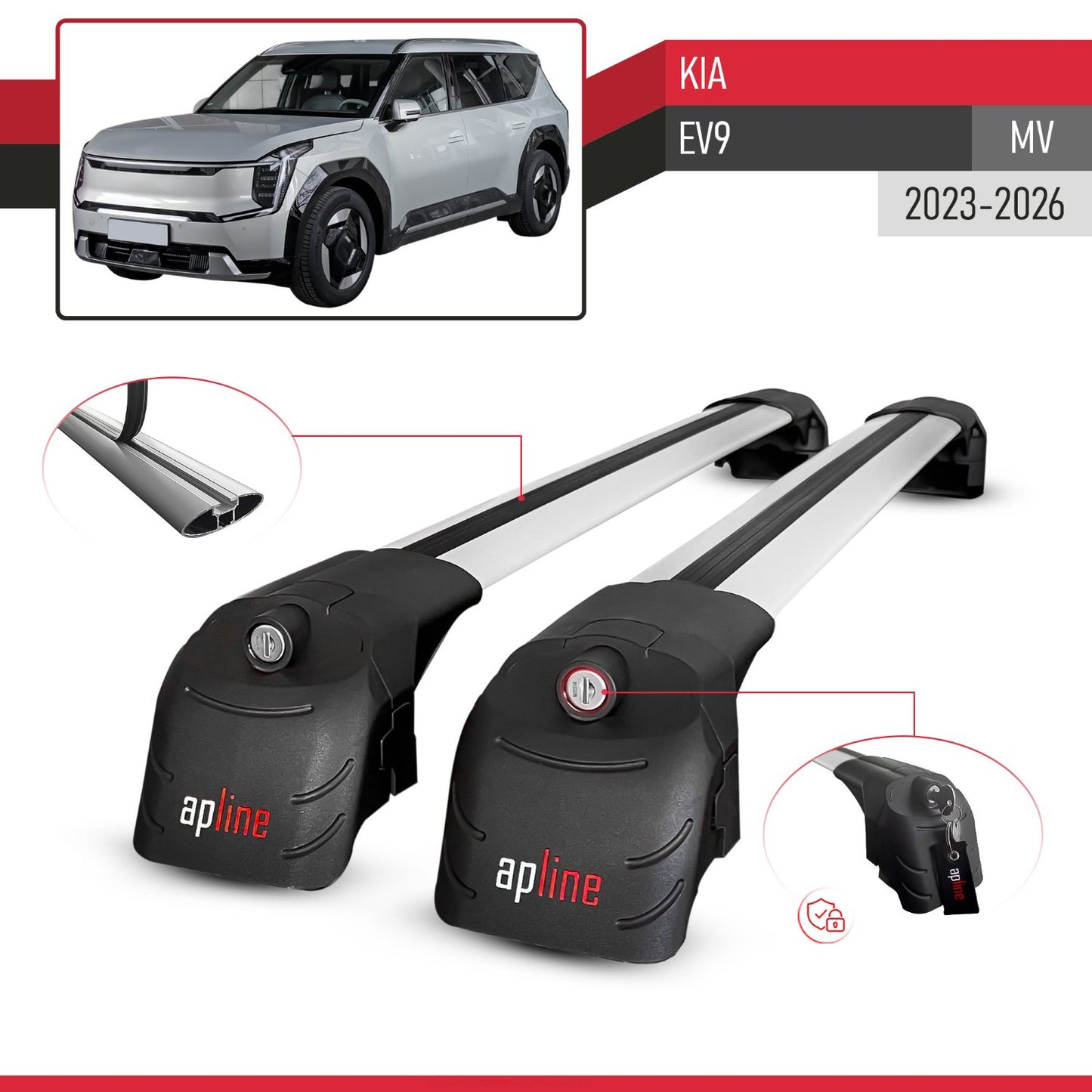 Compatible con Kia E V9 2024-2025 ACE-2 Barras de Techo Auto Portaequipajes Barras Transversales Gris Aluminio 2 Barras
