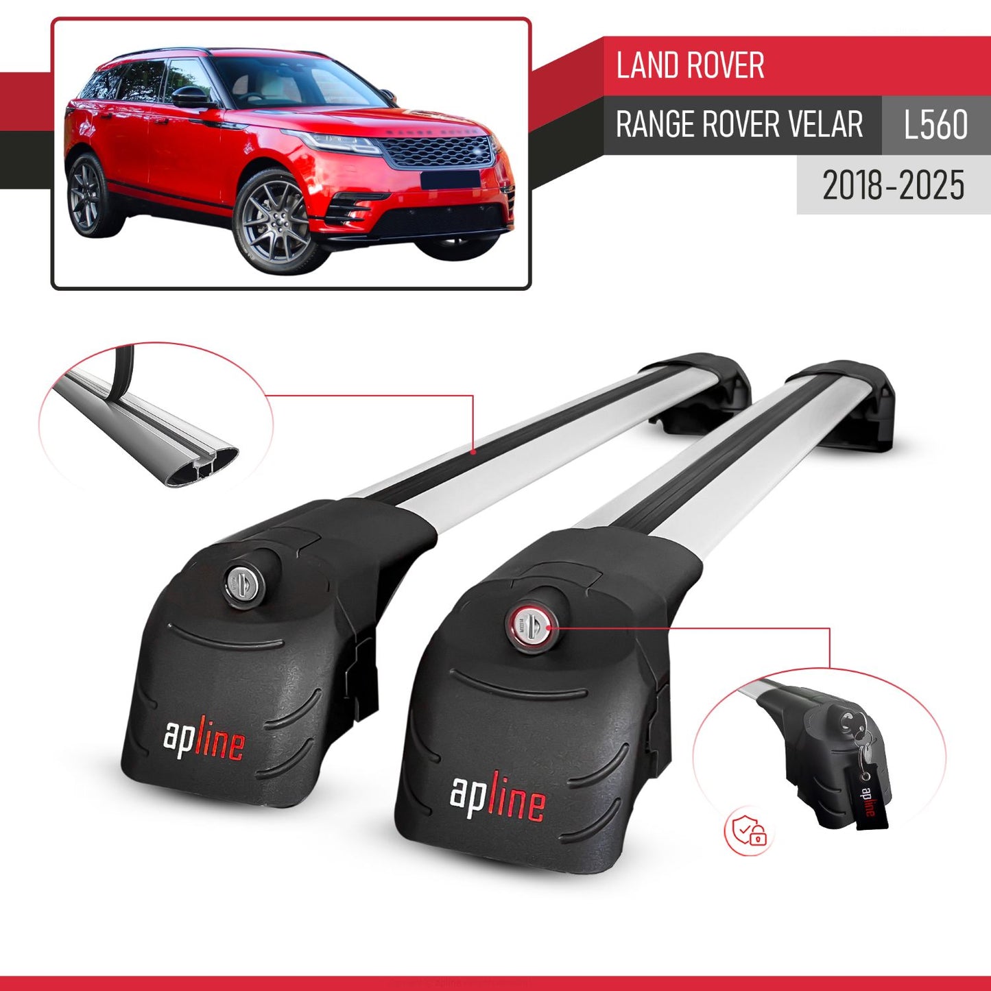 Compatible con Land Rover Range Rover Velar 2018-2024 ACE-2 Barras de Techo Auto Portaequipajes Barras Transversales Gris Aluminio 2 Barras