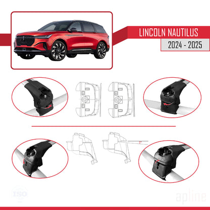 Compatible avec Lincoln Nautilus 2024-2025 ACE-2 Barres de Toit Railing Porte-Bagages de Voiture Gris Aluminium 2 Barres