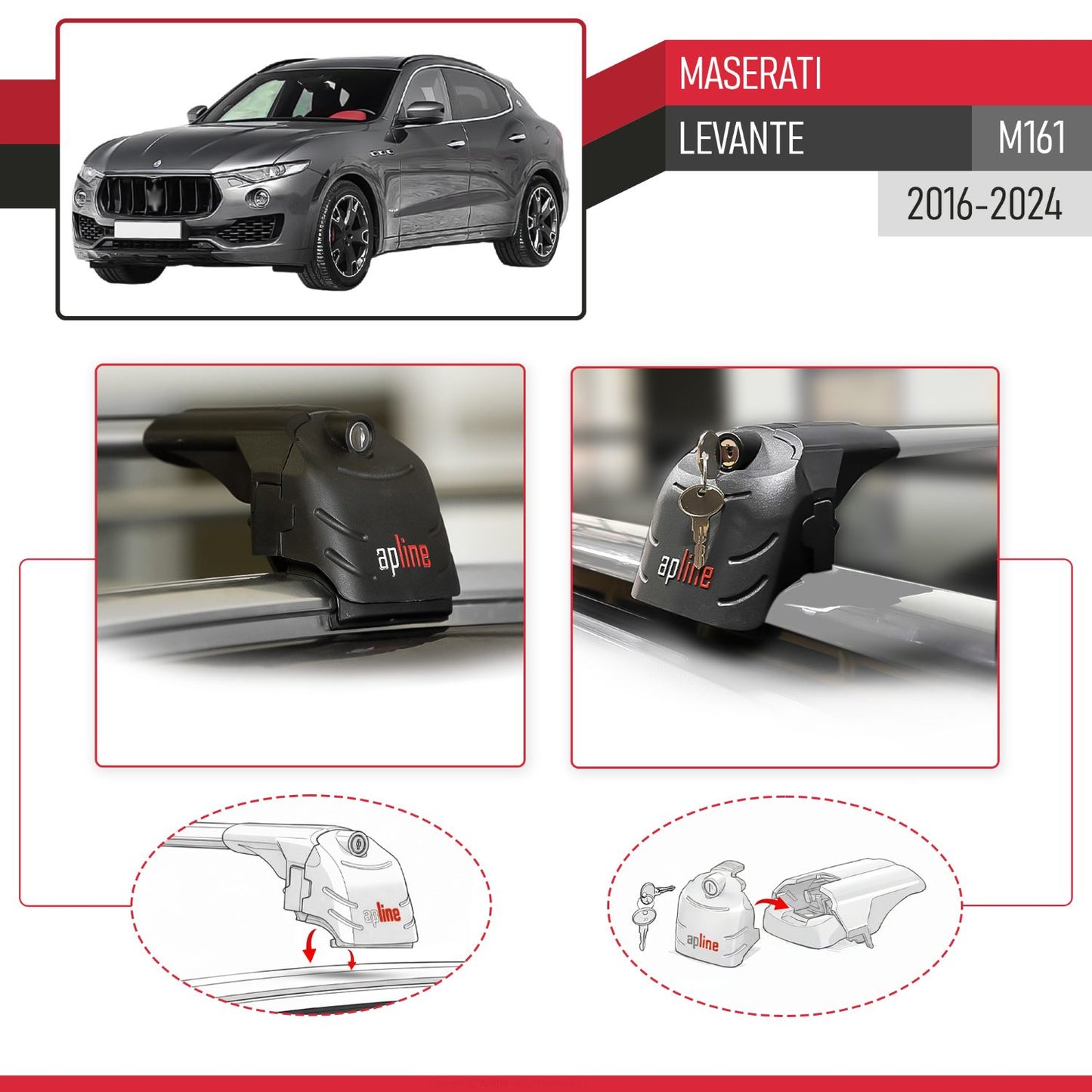 Compatible con Maserati Levante 2017-2024 ACE-2 Barras de Techo Auto Portaequipajes Barras Transversales Gris Aluminio 2 Barras