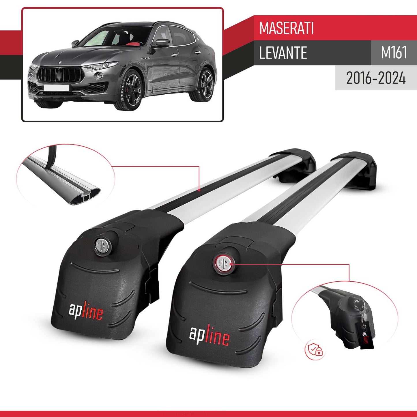 Compatible con Maserati Levante 2017-2024 ACE-2 Barras de Techo Auto Portaequipajes Barras Transversales Gris Aluminio 2 Barras