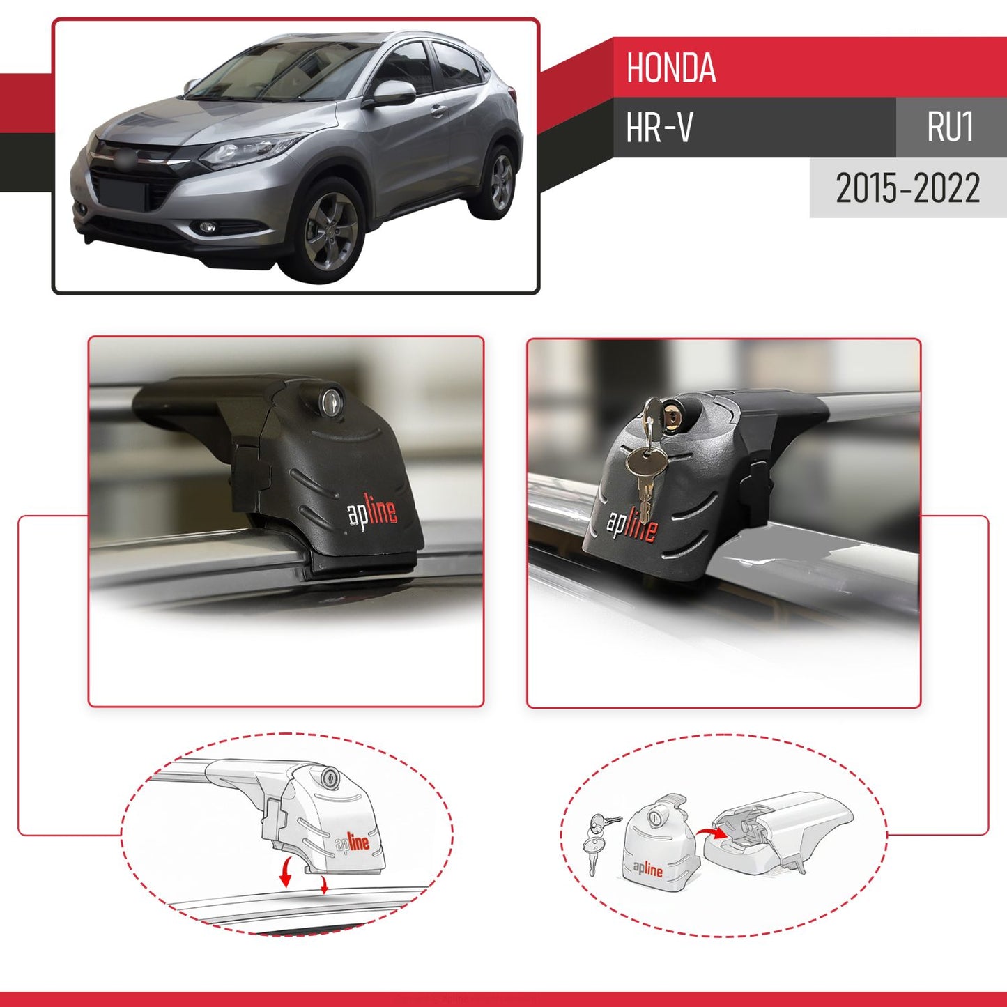 Compatible con Honda HR-V 2016-2022 ACE-2 Barras de Techo Auto Portaequipajes Barras Transversales Gris Aluminio 2 Barras