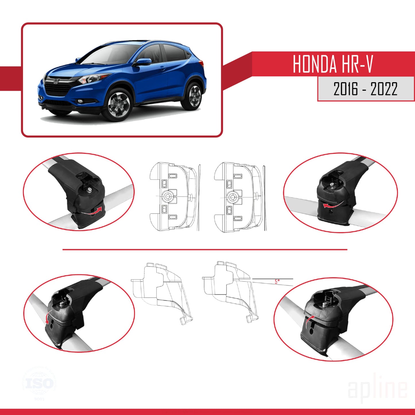 Compatible avec Honda HR-V 2016-2022 ACE-2 Barres de Toit Railing Porte-Bagages de Voiture Gris Aluminium 2 Barres