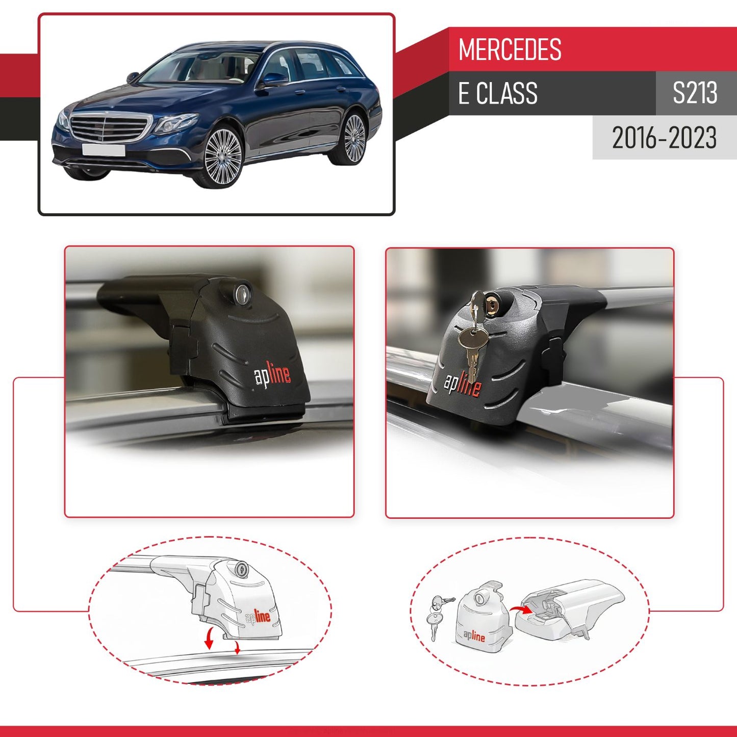 Compatible con Mercedes E Class S213 2017-2023 ACE-2 Barras de Techo Auto Portaequipajes Barras Transversales Gris Aluminio 2 Barras