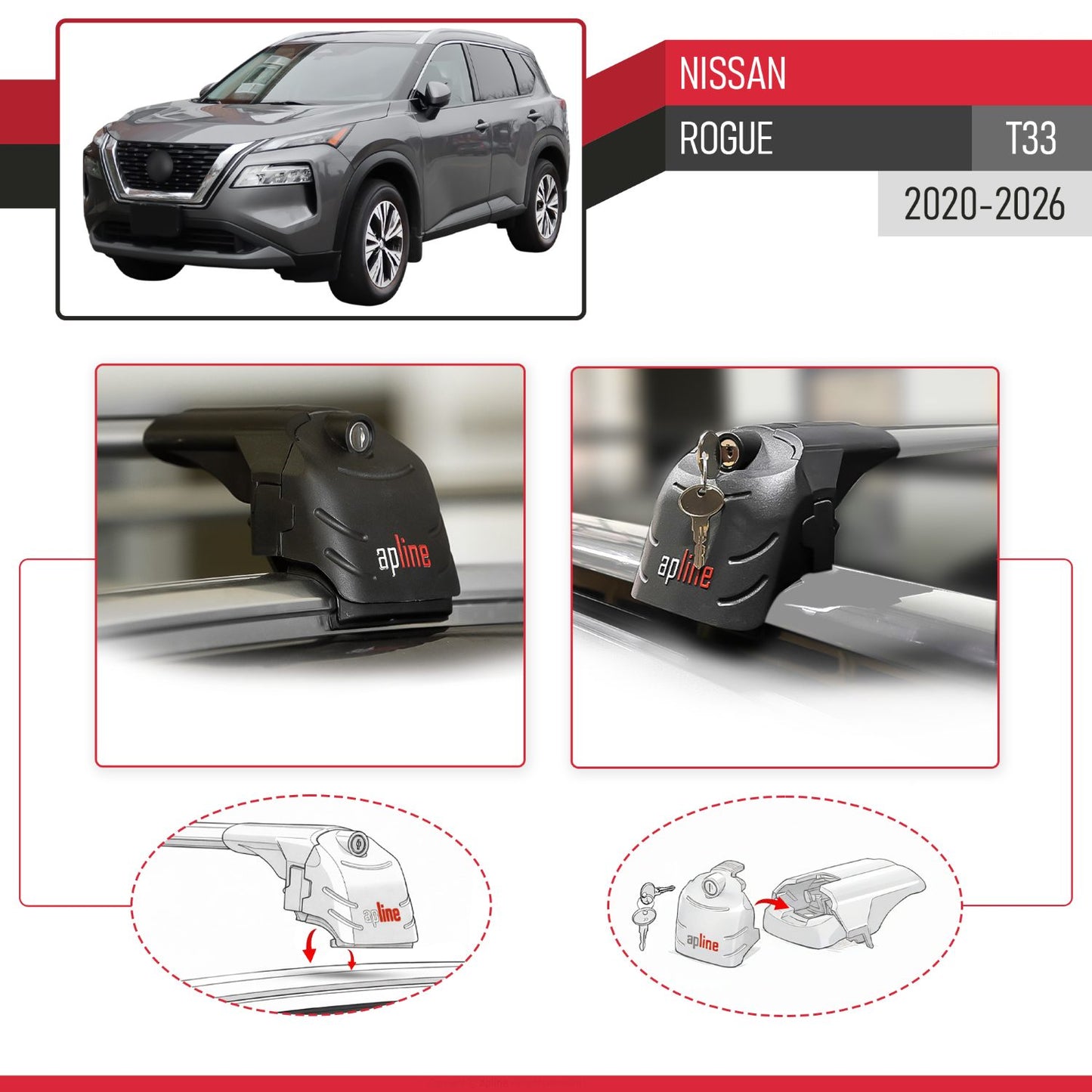 Compatible with Nissan Rogue 2020-2022 ACE-2 Car Roof Rack Cross Bar Grey Aluminium 2 Bars