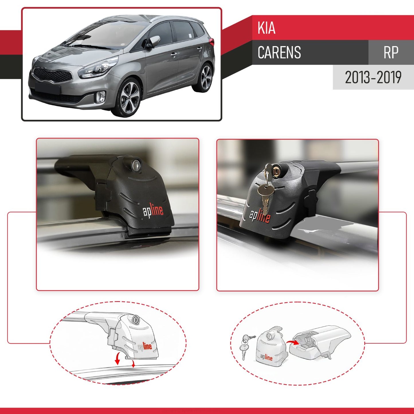 Compatible con Kia Carens 2013-2019 ACE-2 Barras de Techo Auto Portaequipajes Barras Transversales Gris Aluminio 2 Barras