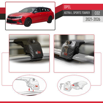 Compatible con Opel Astra L Sports Tourer 2021-2024 ACE-2 Barras de Techo Auto Portaequipajes Barras Transversales Gris Aluminio 2 Barras