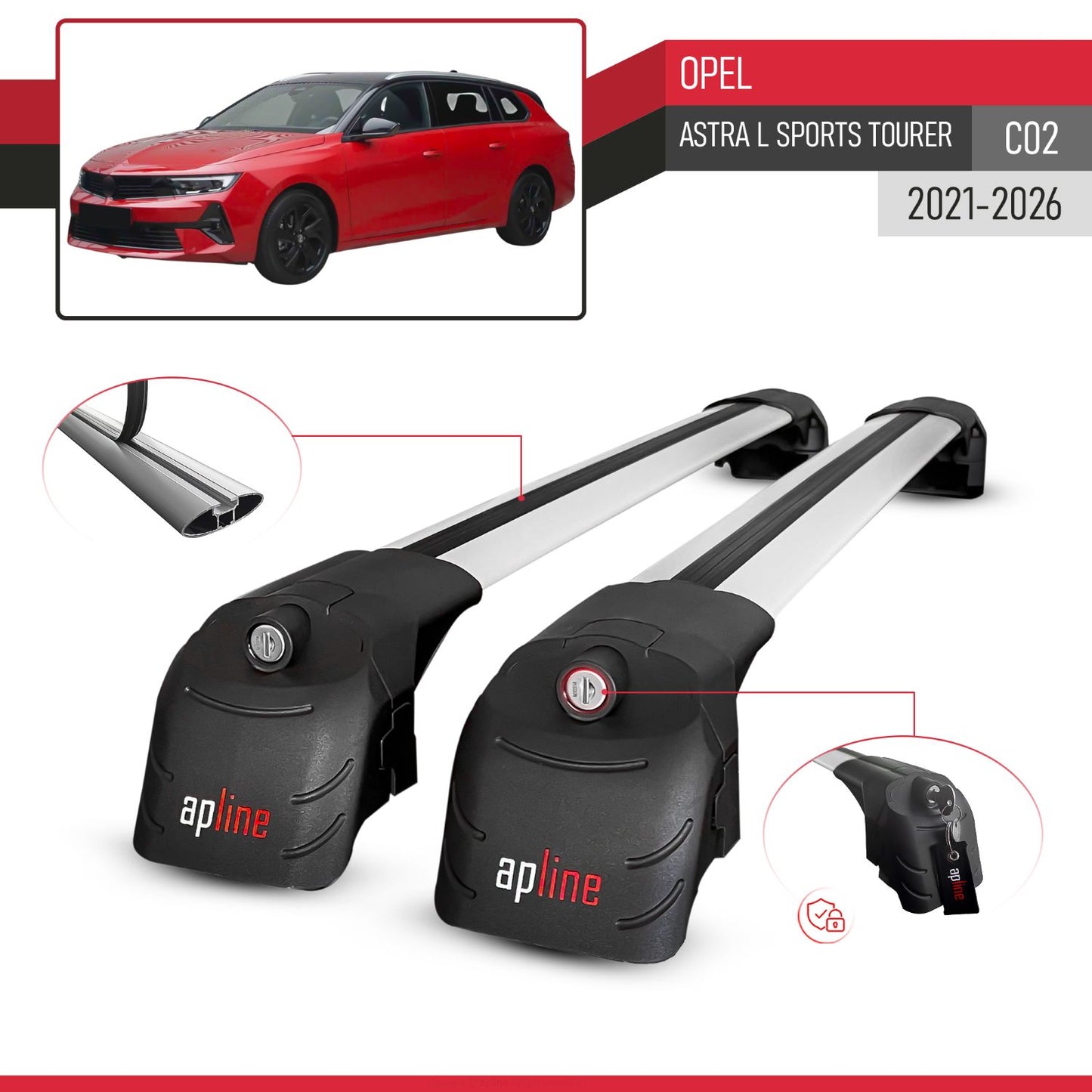 Compatible con Opel Astra L Sports Tourer 2021-2024 ACE-2 Barras de Techo Auto Portaequipajes Barras Transversales Gris Aluminio 2 Barras