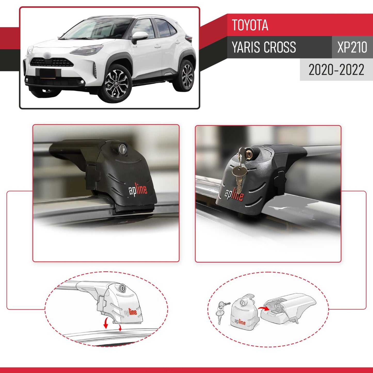 Compatible con Toyota Yaris Cross 2020-2025 ACE-2 Barras de Techo Auto Portaequipajes Barras Transversales Gris Aluminio 2 Barras