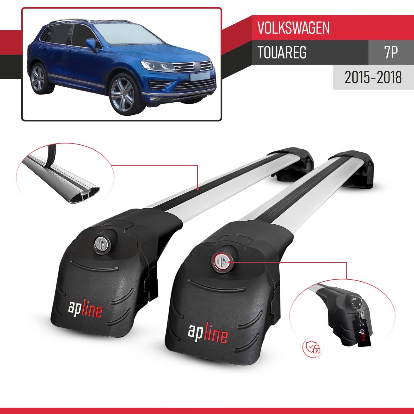 Compatible con VW Touareg 2015-2018 ACE-2 Barras de Techo Auto Portaequipajes Barras Transversales Gris Aluminio 2 Barras
