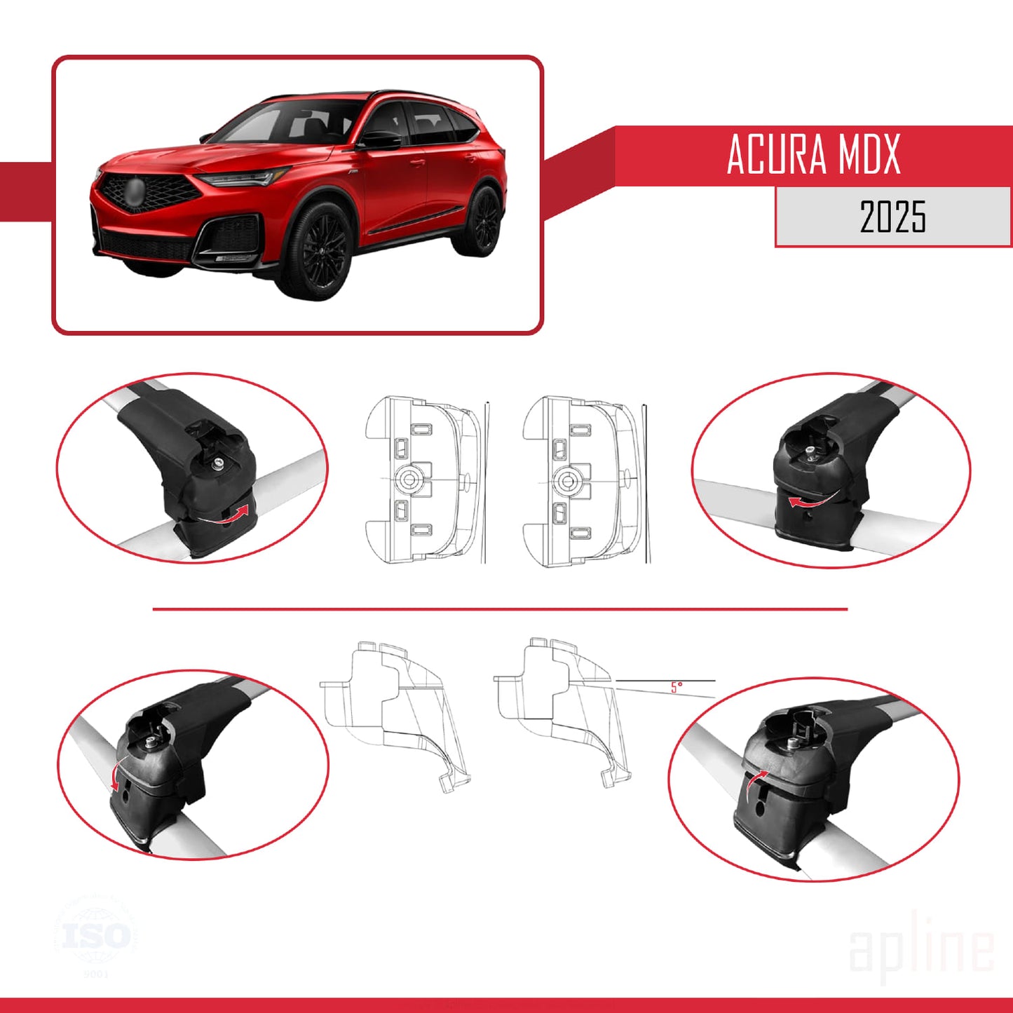 Compatibile con Acura MDX 2025 ACE-2 Barre portatutto per auto Portapacchi in alluminio grigio 2 barre