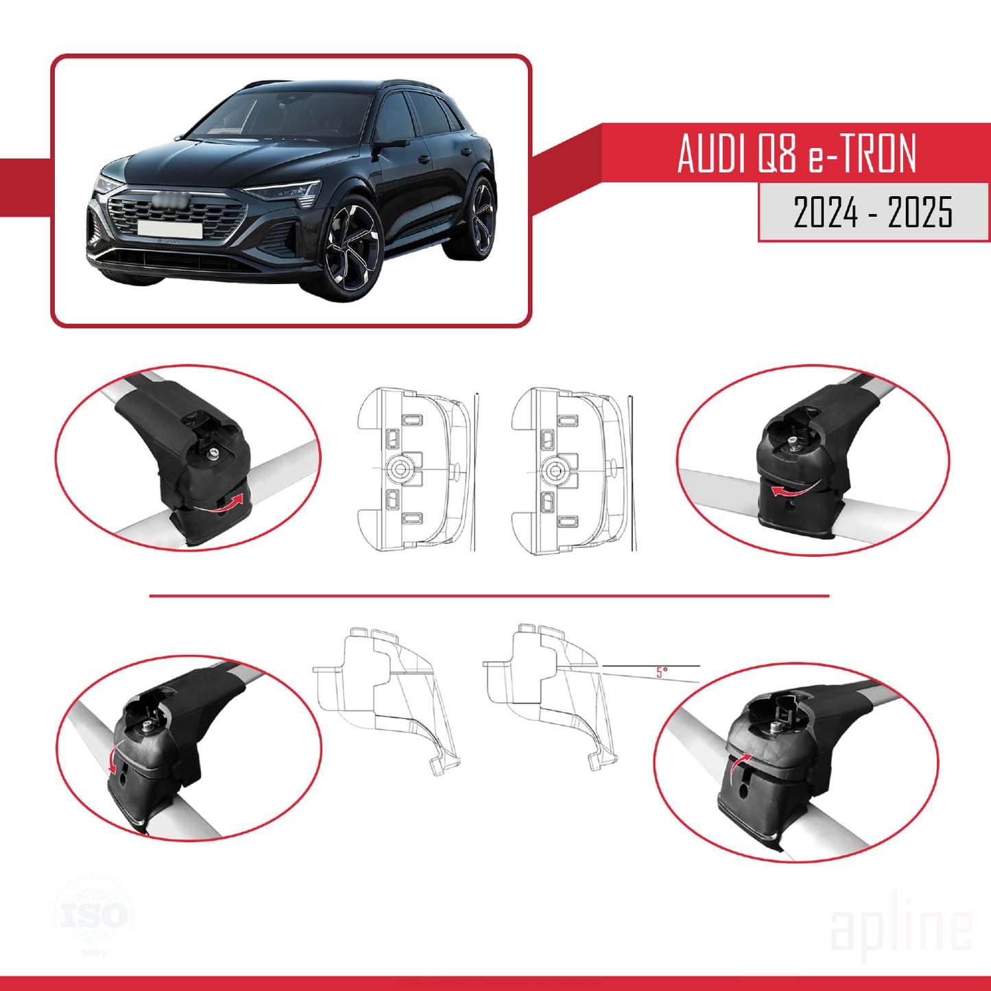 Compatibile con Audi Q8 e-Tron 2024-2025 ACE-2 Barre portatutto per auto Portapacchi in alluminio grigio 2 barre