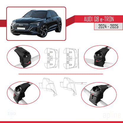 Compatibile con Audi Q8 e-Tron 2024-2025 ACE-2 Barre portatutto per auto Portapacchi in alluminio grigio 2 barre